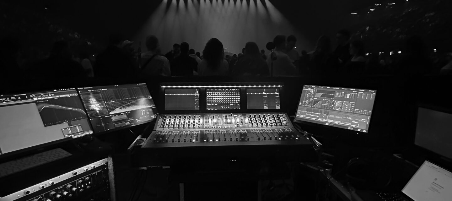 Mixing console in live music venue