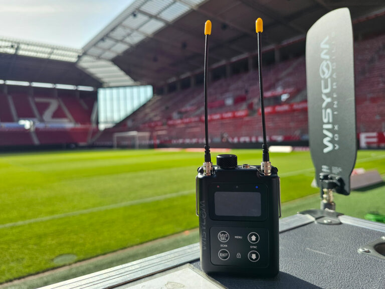 A Wisycom MRP60-IFB being used in a football stadium