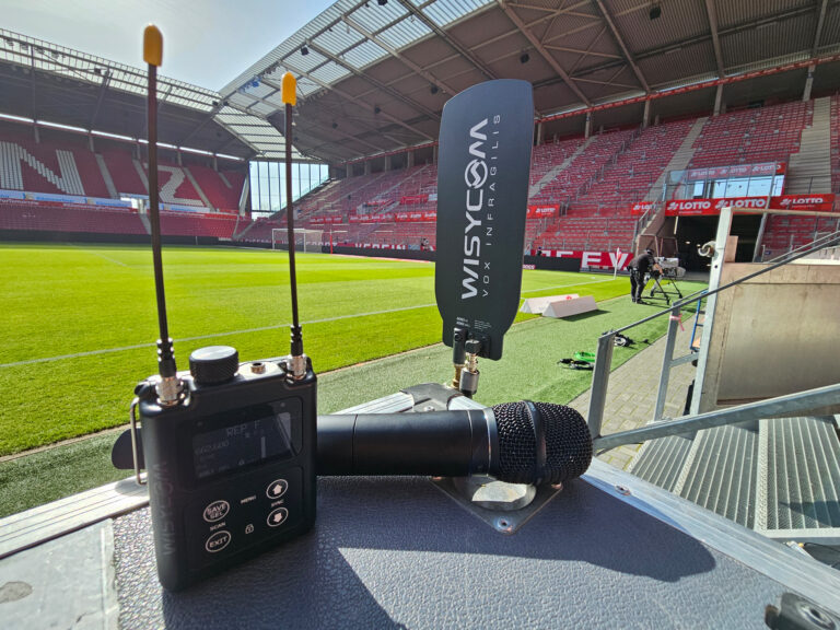 A Wisycom MRP60-IFB being used in a football stadium