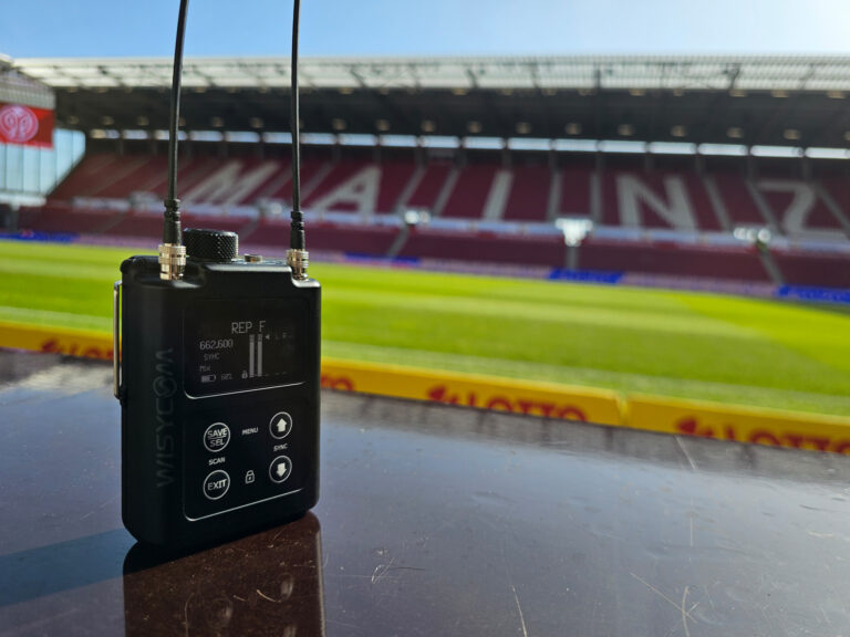 A Wisycom MRP60-IFB being used in a football stadium