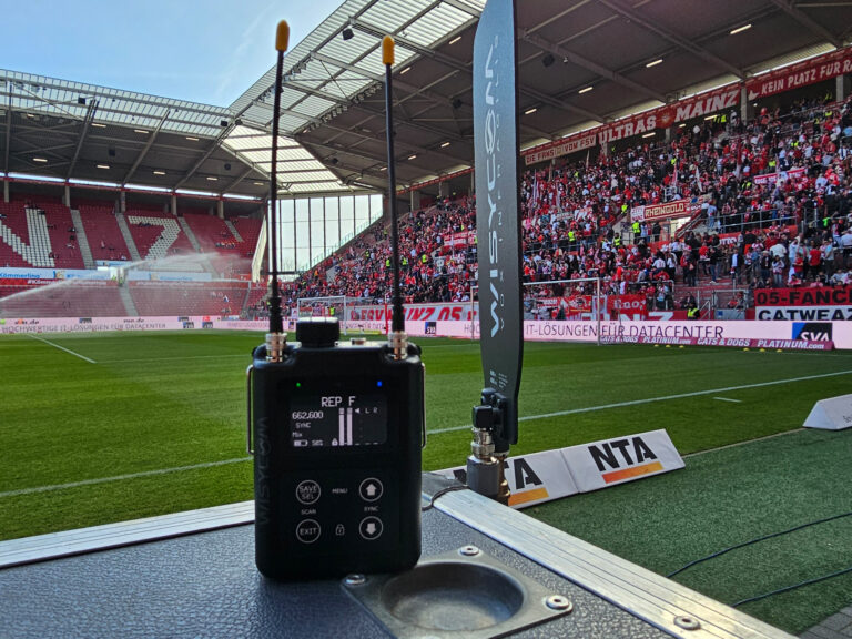 A Wisycom MRP60-IFB being used in a football stadium