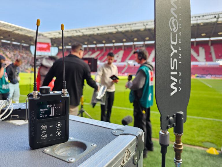 A Wisycom MRP60-IFB being used in a football stadium