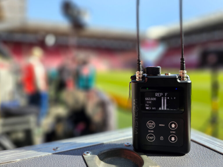 A Wisycom MRP60-IFB being used in a football stadium