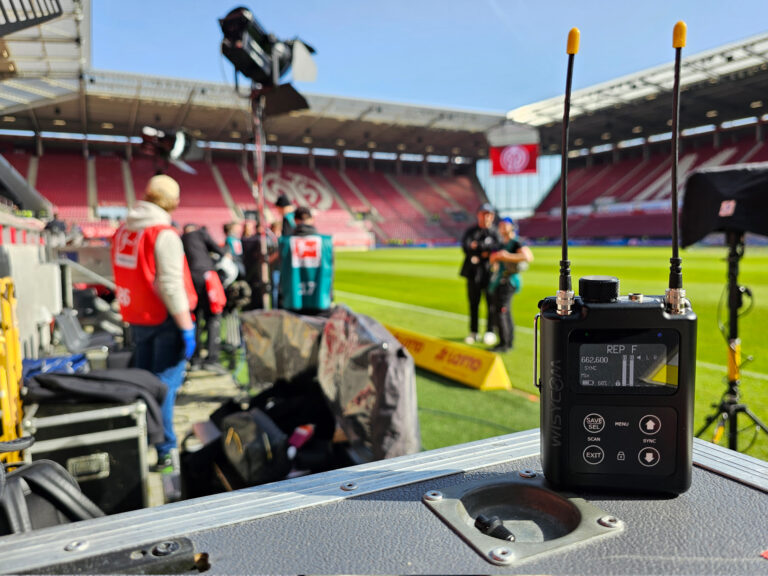 A Wisycom MPR60 being used in a football stadium