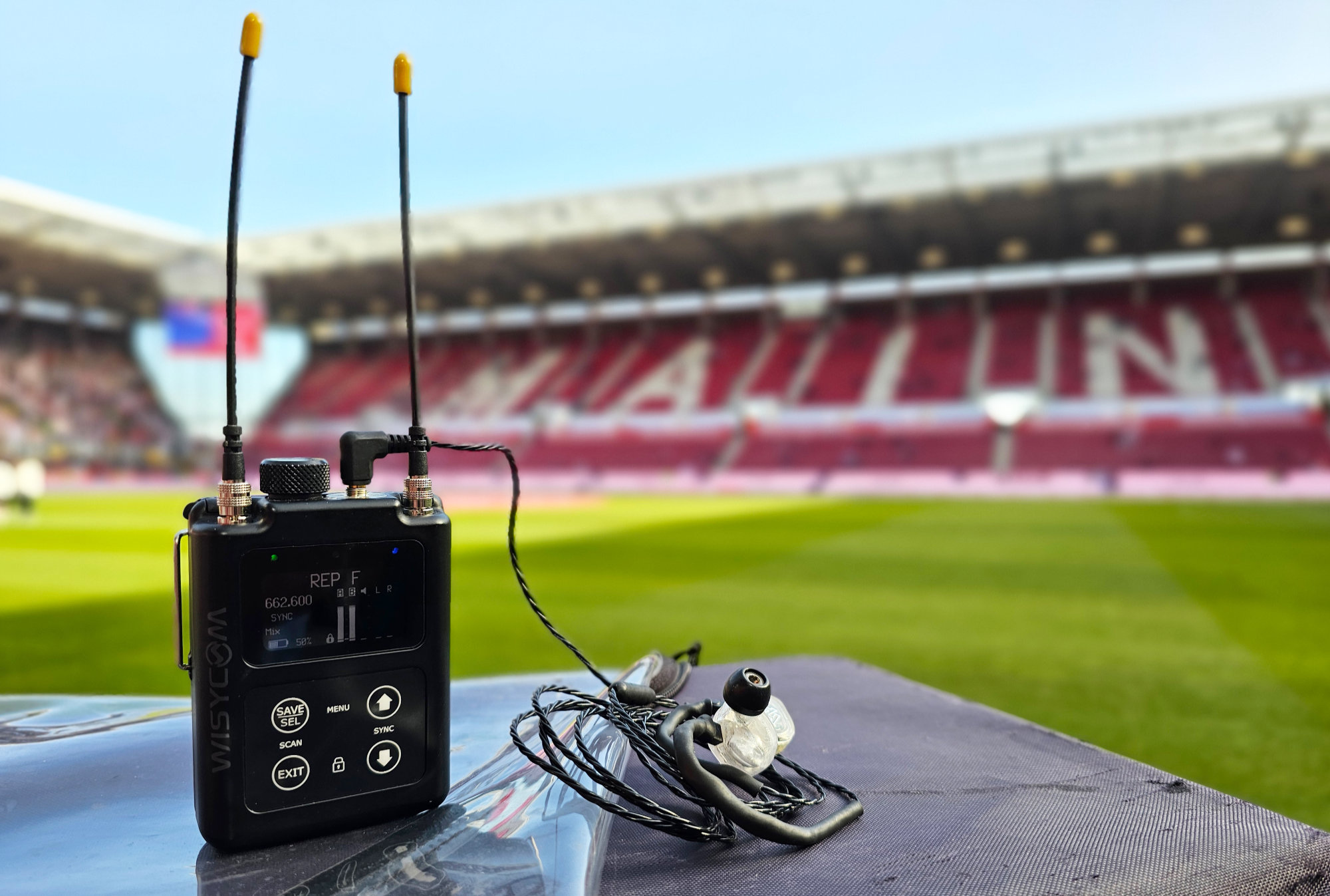 A Wisycom MPR60 in a football stadium
