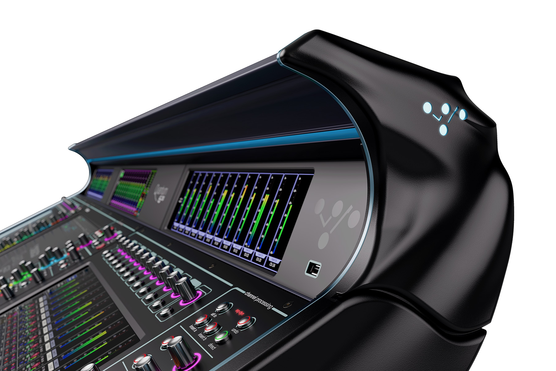 Sound engineer mixing a Laufey concert on a DiGiCo Quantum 338 console and Quantum 5 console 